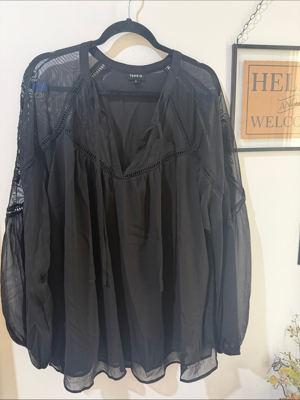 torrid Black Sheer Peasant Tunic Top